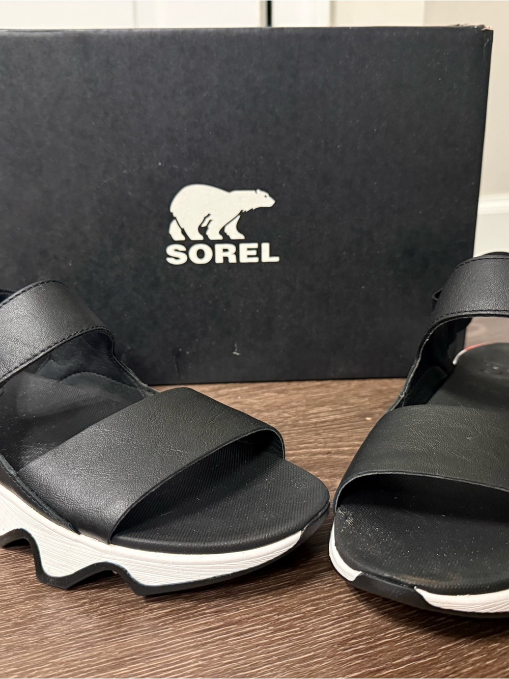 Sorel Black and White Women’s Sporty Platform Sandal
